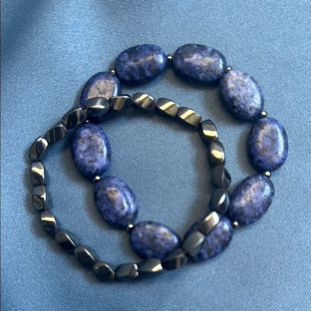 Elegant Lapis and Hematite Stone Bracelet 2 pc set